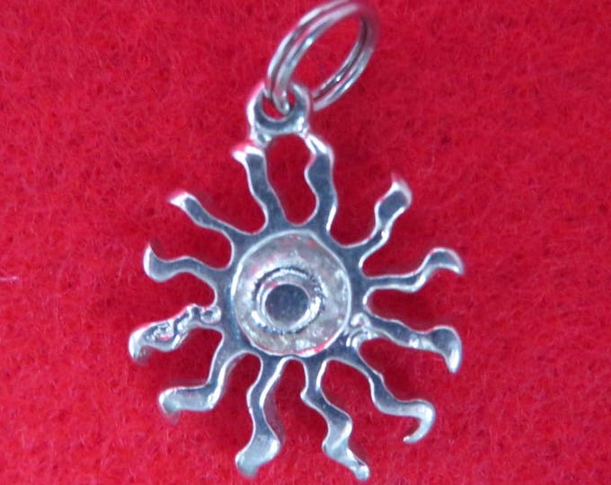 Vintage Sunburst Charm Sterling Silver Sun Pendant Charm Bracelet Gift Idea