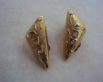 Vintage eighties nineties goldtone diamante triangular clip on earrings
