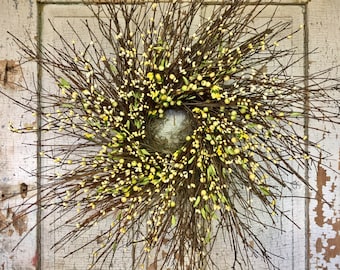 Brush Twig and Mixed Pip Berry Wreath Green & Yellow - 26"