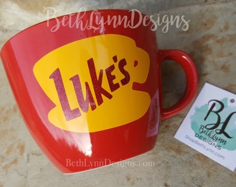 Glitter | Red | ORIGINAL Luke's Diner Mug | Big Mug | Lukes mug | Lukes Diner | Gilmore Girls | Inspired | Mug | VINYL decal logo BOTH sides