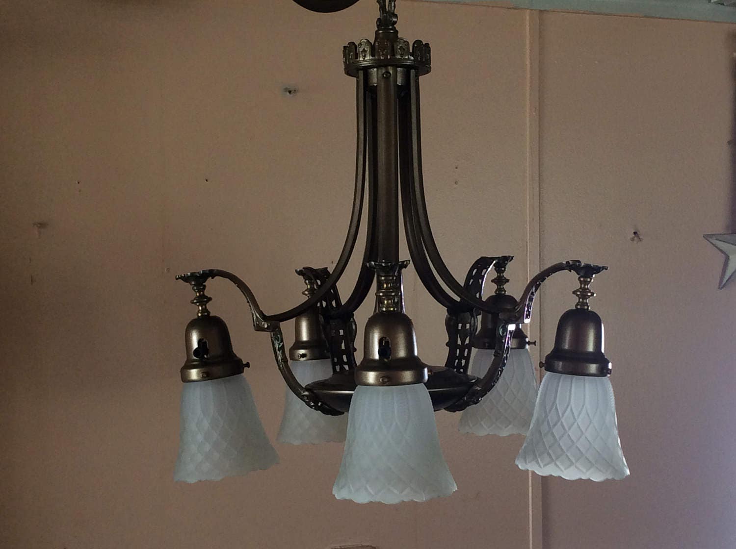 1920s deco chandelier shades polychrome elegant