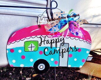 Camper Door Hanger- Camper Sign- RV Sign- Custom Camping Sign- Happy Camper Wooden Door Hanger- Vintage Camper Decor- Summer Door Hanger