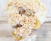Paper Flower wedding bouquet roses ivory white cream champagne hydrangea rose pretty vintage teardrop fairytale winter princess theme bridal