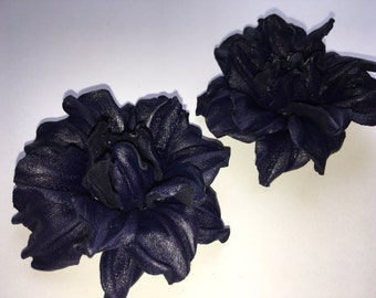 Indigo Shoe Clips Flowers Real Genuine Italian Leather Decoration Accessories Shoe Wedding Bridal Handmade