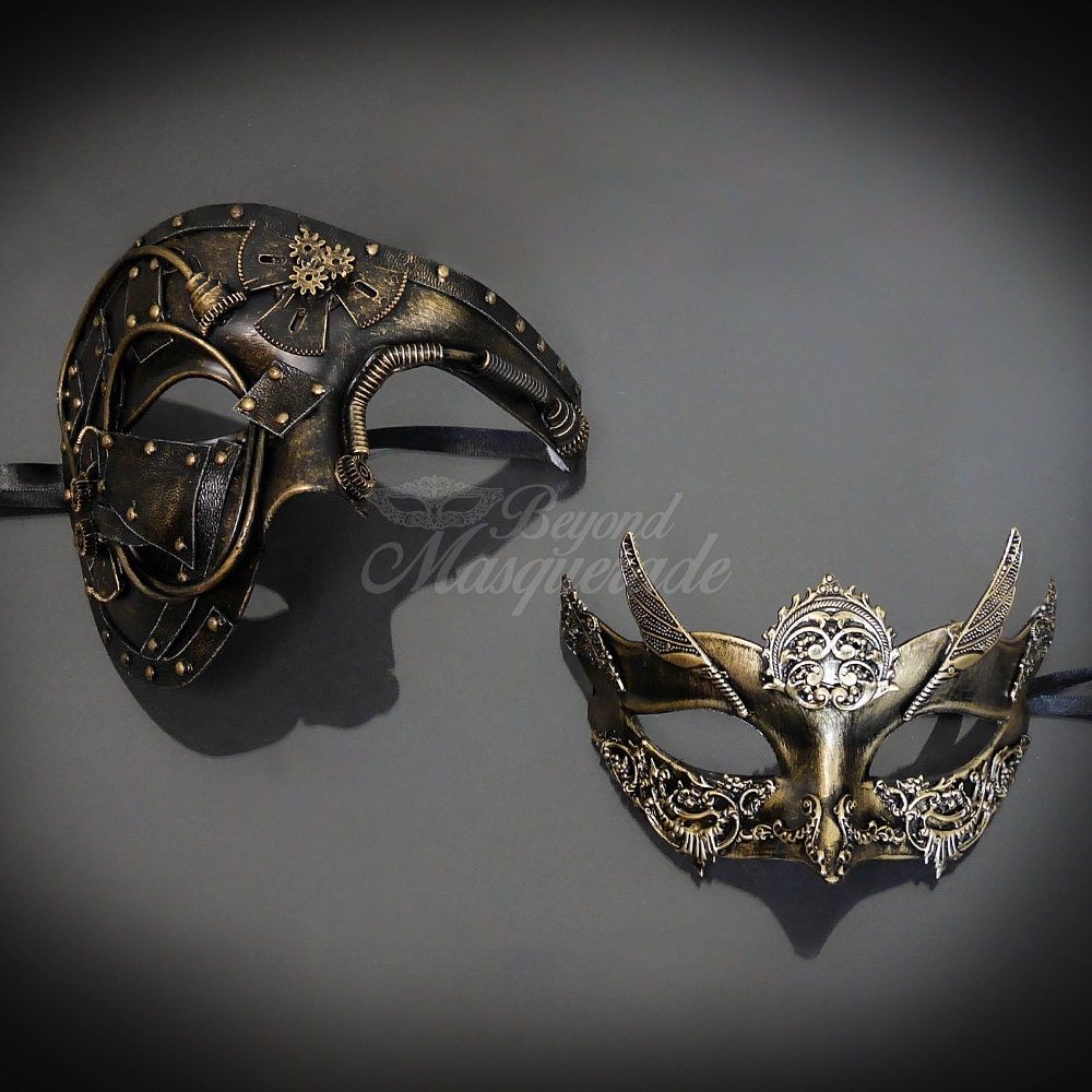 Couple's Masquerade Mask His & Hers Masquerade Mask Gold