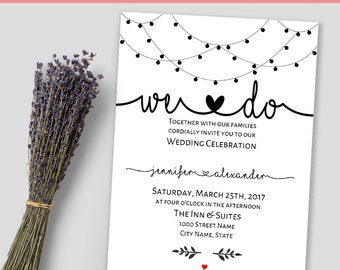Wedding invitation, We do invitation, Rehearsal dinner, Instant download self editable PDF W121