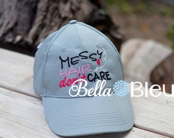 Baseball Hat Cap Embroidery Design, Messy Hair don't Care Machine Embroidery Design, Heart Embroidery design