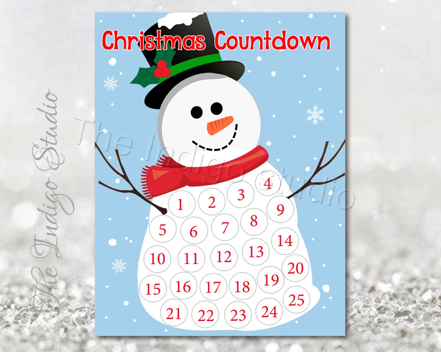 Printable Snowman Countdown to Christmas Christmas Advent