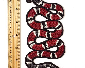 6'' Red Snake Embroidered Iron-On Applique Patch, Embroidery Patch by 1 pc, TR-11387B