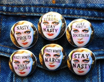 Anti Trump Protest Pins, Womens March on Washington, Nasty Woman Protest Button