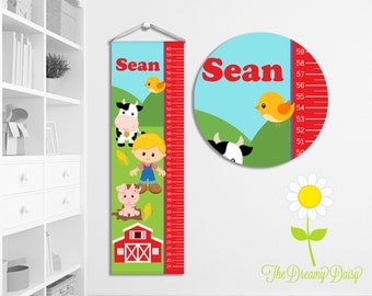 Personalized Farm Growth Chart for Kids - Custom Boys' Growth Chart w/ Name - Hanging Wall Height Chart - Farmer Kids' Room Decor