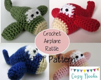 Baby Airplane Rattle Pattern, Crocheted Airplane Pattern, Crochet Airplane Pattern, Baby Toy Pattern, Crocheted Baby Toy Pattern, Rattle