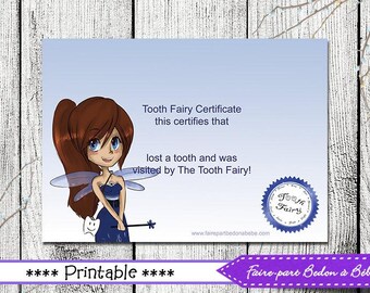 Printable Tooth Fairy Certificate - Lost Tooth - printable - certificate printable - Jpeg file - 5x7 certificate - Fairy kit printable