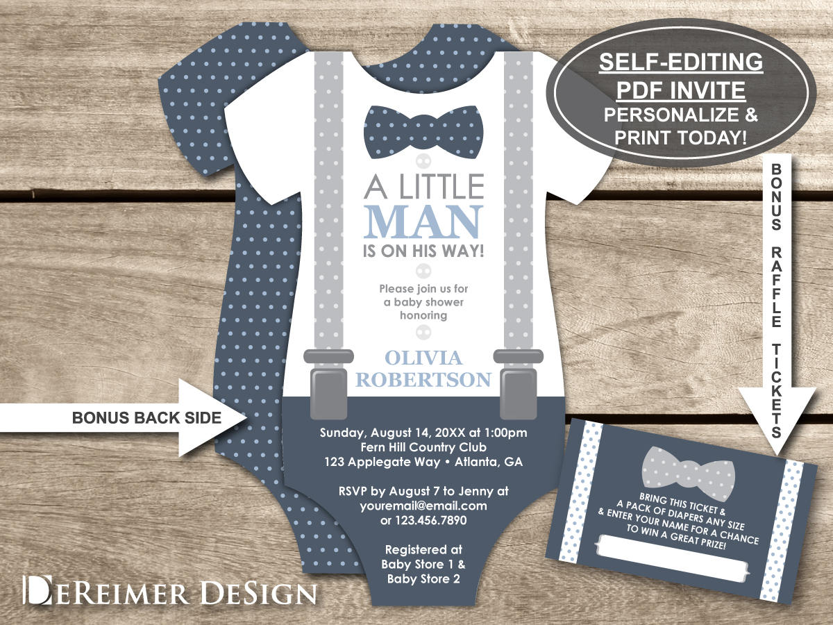 Little Man Baby Shower Invitation Onesie Invitation Bow Tie