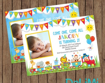 Circus Birthday Invitation - Circus Photo Invitation - Forest Animals Invitation - Train Invitation - Circus Invitation Digital File