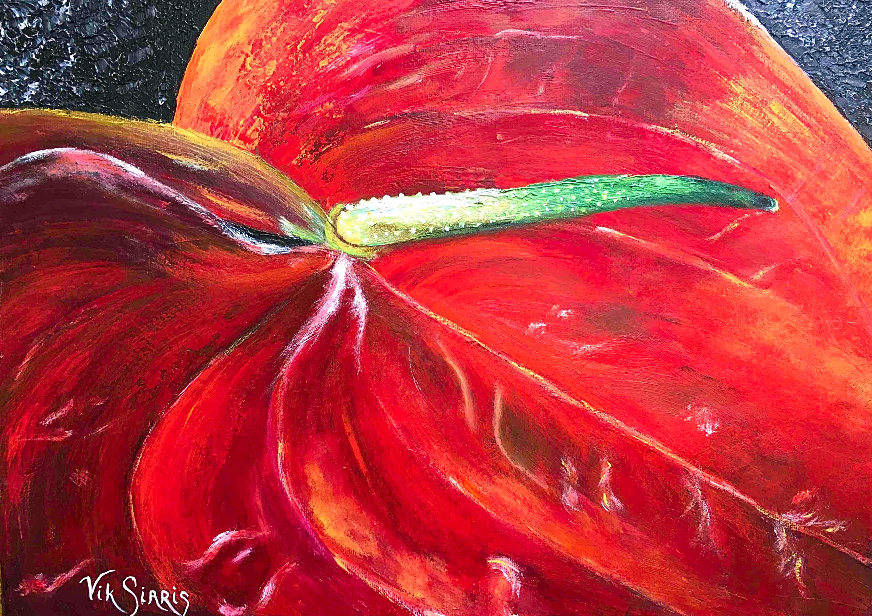 Anthurium acrylic art canvas pallet knife art wall decor