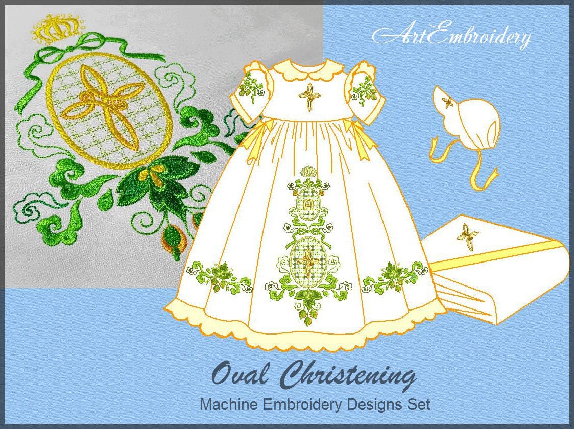 Oval Christening Machine Embroidery Designs Set for Gown, etc