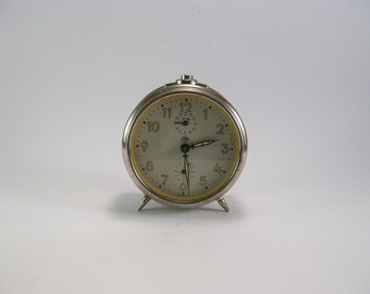 Vintage Alarm Clock, Mechanical Clock, Chrome clock, Made in Yugoslavia 1970s, Desktop clock