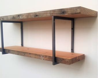 Square Shelf Bracket Set - Two (2) Handmade Industrial square steel brackets - Hardware and Instructions Included