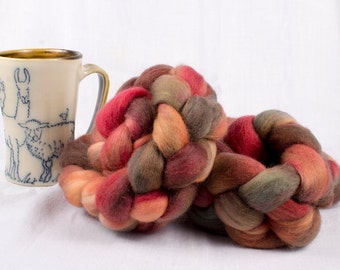Corriedale Cross Wool Top Roving Spinning Fiber Small-batch Hand-dyed Maple Glen