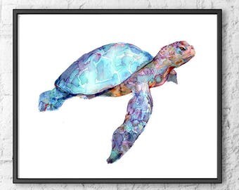 Turtle print turtle watercolor orginal painting print, bathroom decor, bathroom wall art, kids room coastal art, home decor - R53