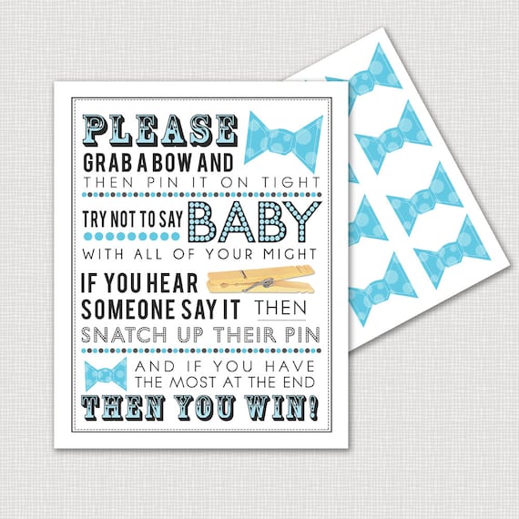 Blue Clothespin Bowtie Game for Baby Shower 5x7 & 8x10 PDF