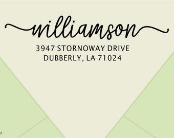 Custom Return Address Stamp with a curly calligraphy script font - custom address stamp Self-Inking Personalized Return Address Stamp