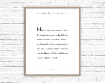 Kurt Vonnegut Quote | God Bless You Mr. Rosewater Print | Hello Babies Book Quote | Literary Gift | Classic Quote |