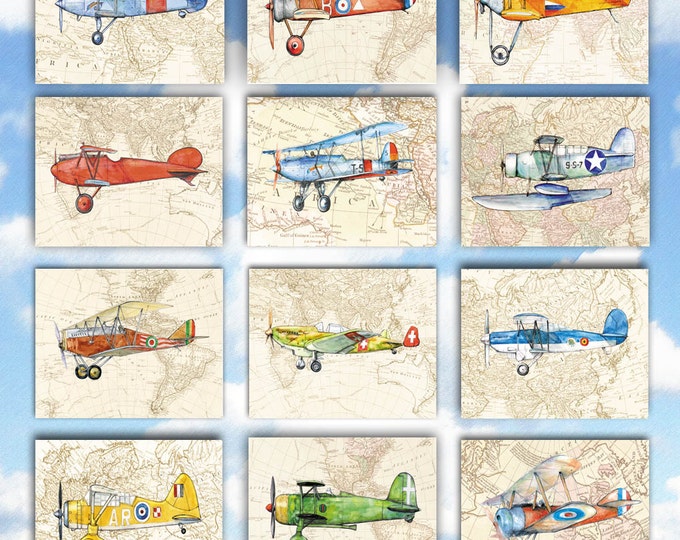 Airplanes decor Set of 12 prints Military aircraft Make your own set Airplane painting Aviation art Retro avia Boy's nursery wall art