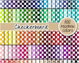 SALE 100 Checkerboard digital paper geometric digital paper pack rainbow digital scrapbook paper alice in wonderland clipart bright pastel
