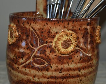 Stoneware crock, crock, pottery crock, spoon crock, utensil crock, utensil holder, kitchen crock, planter
