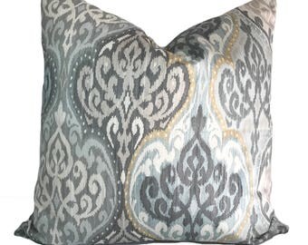 Gray pillow cover, Blue pillow, Gray throw pillow, Decorative pillow, Accent pillow, Damask pillow, 16x16, 18x18, 20x20, 22x22, 24x24, 26x26