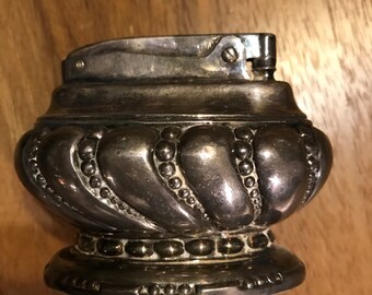 Silver Lighter Ronson Crown Trademark Vintage Table Cigarette Cigar Candle Patented in USA Newark NJ and Canada Fill On Bottom 1950s