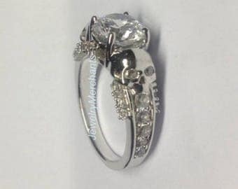 skull engagement ring 225 ct white lab sapphire round gothic wedding ring 925 sterling silver 14k - Gothic Wedding Rings skull engagement ring 225 ct white lab sapphire round gothic wedding ring 925 sterling silver 14k - Gothic Wedding Rings