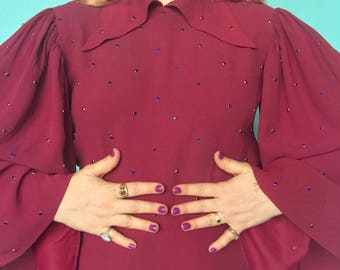 RARE 1930s Bell Sleeve Dress / 30s Crepe Gown