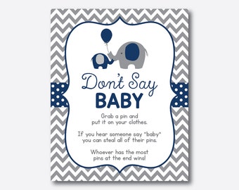 Don't Say Baby Baby Shower Game Printable Elephant