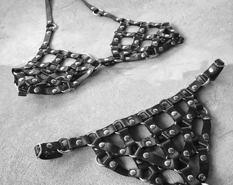Erotic Lingerie, See Through Lingerie, Harness Bra, BDSM Lingerie, Sheer Lingerie, Sexy Lingerie, Leather Lingerie, Leather Cage Bra