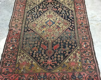 Gorgeous Vintage Persian Rug /Kurdish Serapi /Pink and Navy /Fade Pattern ~ Geometric Motif / Modern Farmhouse - Pastel Pantone Color /Wool