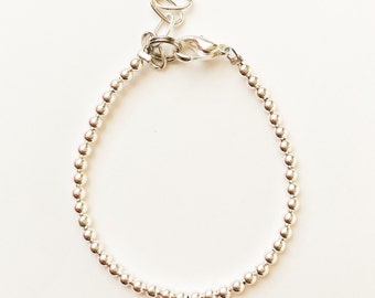 Silver 2mm Dainty Beaded Bracelet