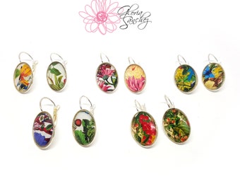 Black friday sale, Cyber monday sale, Silver plated earrings, Vintage earrings, one of a kind, Floral earrings, Illustrated earrings
