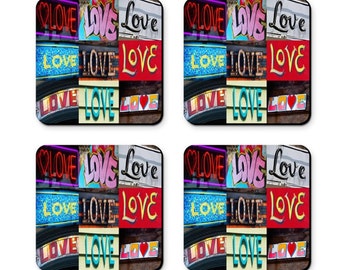 Personalized Coasters featuring the word LOVE in photos of actual signs; Coaster set; Valentine's Day gift; Wedding gift; Cool coasters