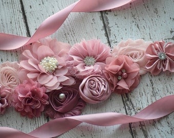 Maternity Sash, classic mauve Sash# 2, flower Belt, maternity sash, wedding sash , flower girl sash belt