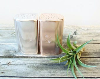 Vintage Aluminum Salt & Pepper Shaker Set, Gold Silver Finish 50's Shakers
