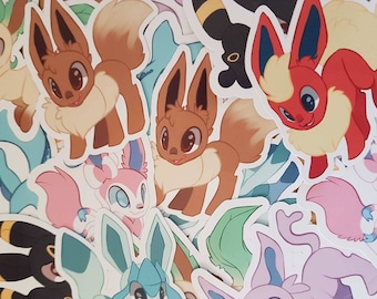 Pokemon Eeveelution Stickers Flareon Jolteon Eeeve Vaporeon Espeon Umbreon Glaceon Leafeon and Slyveon Geek Gift Nerd Video Game