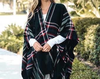 Going Plaid - Poncho, plaid poncho, boho poncho, womens poncho, bohemian poncho, womens wrap, hippie poncho, womens cape, shawl