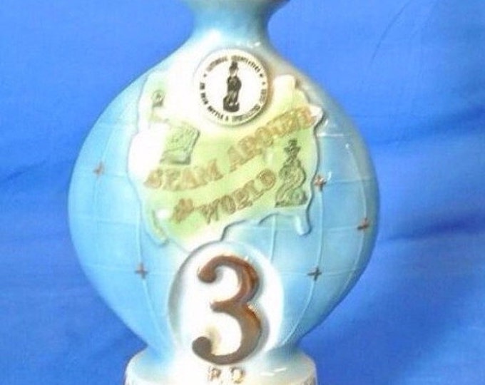 Storewide 25% Off SALE Vintage Original Jim Beam Liquor Decanter Featuring Number 3 Annual Convention With Gold Trophy Atop A Globe Style Ba