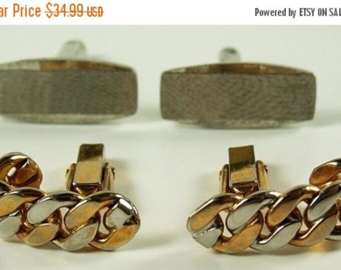 Storewide 25% Off SALE Masculine Vintage Set of Two Eclectic Gold Tone Designer Cuff Links Featuring Mid Century Designs & Shapes