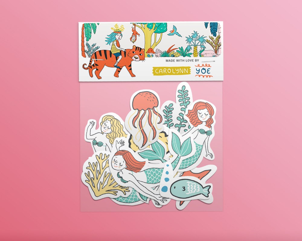 Mermaid Underwater Sticker Set 10 Waterproof Vinyl Stickers