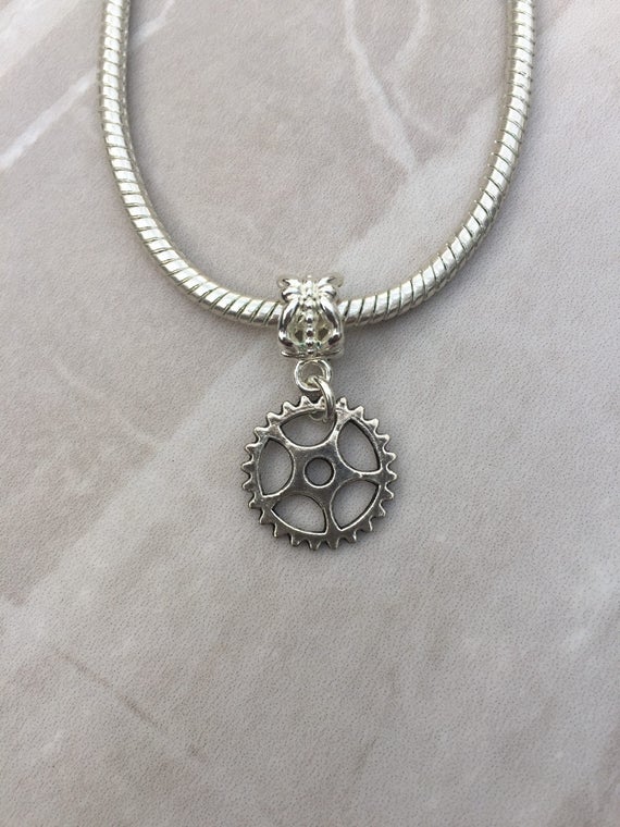 Steampunk cog european charm, large hole charm, silver charm, european charm bracelet, gift for her, steampunk gear, metal cogs by DianaSianCrafts steampunk buy now online