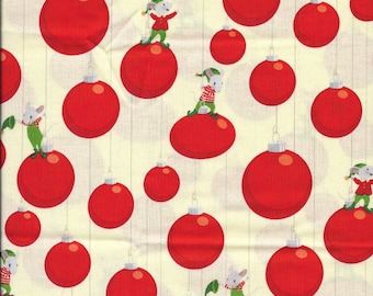 New Christmas Mice and Ornament Bulbs 100% cotton fabric by the Fat Quarter